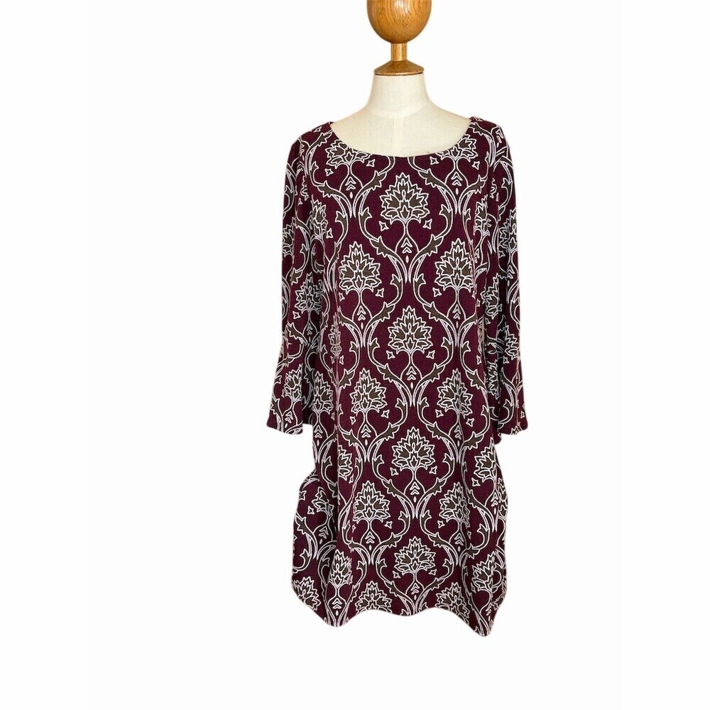RN Studio by Ronni Nicole Dress Womens XL Burgundy Damask Shift Knee